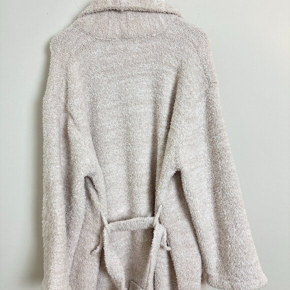 BAREFOOT DREAMS CozyChic Adult Robe in Heathered Stone / White Size 2 - Picture 6 of 8